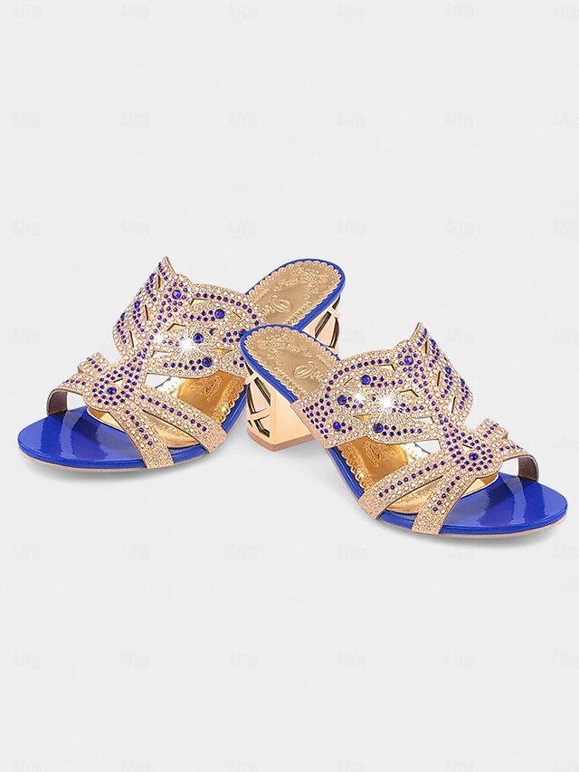 Gold Sandals Green Rhinestone Heeled Embellished - and