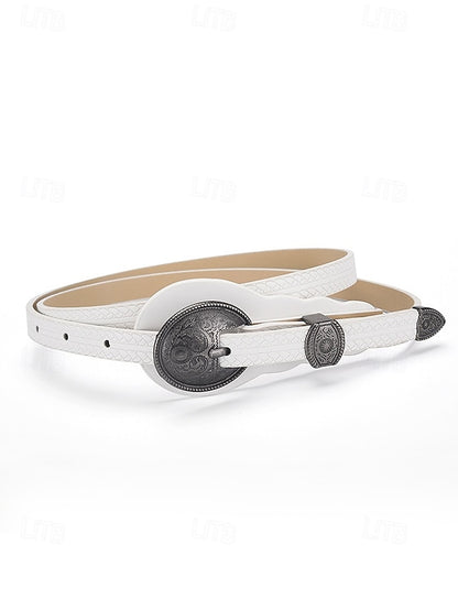 with Belt Waist Faux Leather Carved Women's Western Vintage