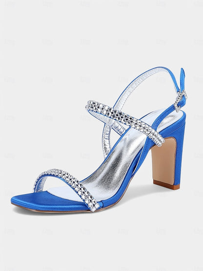 Bridal White Heel – Rhinestone Prom Block Sandals Women's