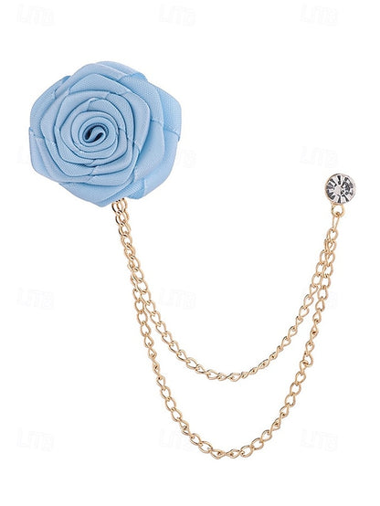 Lapel Rose – with Pin Chain Red Men's Elegant Gold