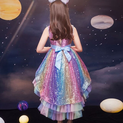 Dress Wedding colour Girls' Party Sequin Sleeveless Kids