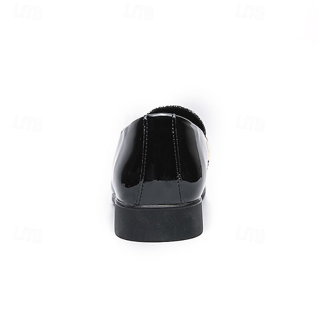 Men's Black Patent Loafers with Studded Detail and Gold
