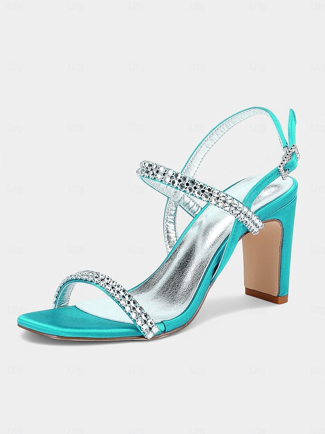 Bridal White Heel – Rhinestone Prom Block Sandals Women's