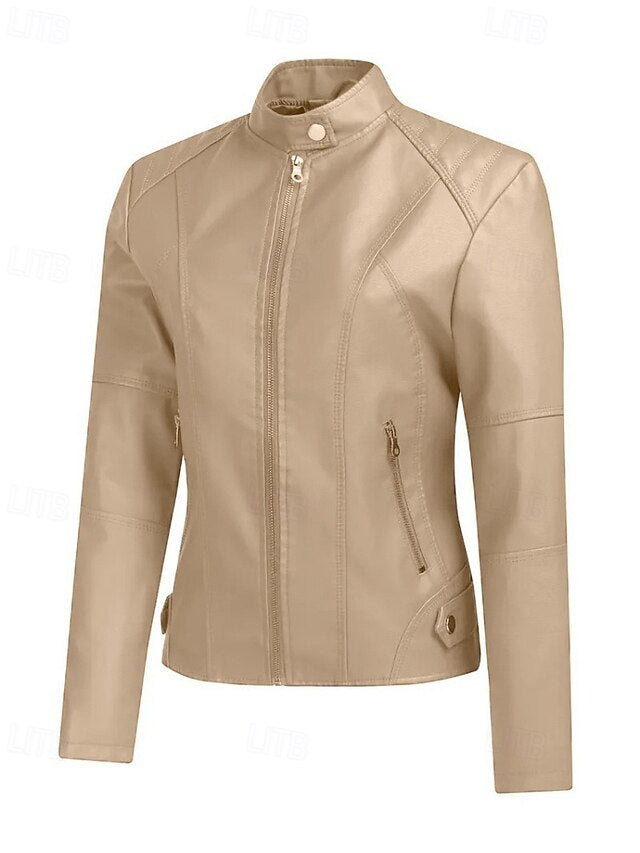 Comfortable Leather Pocket Faux Zipper Women's Jacket