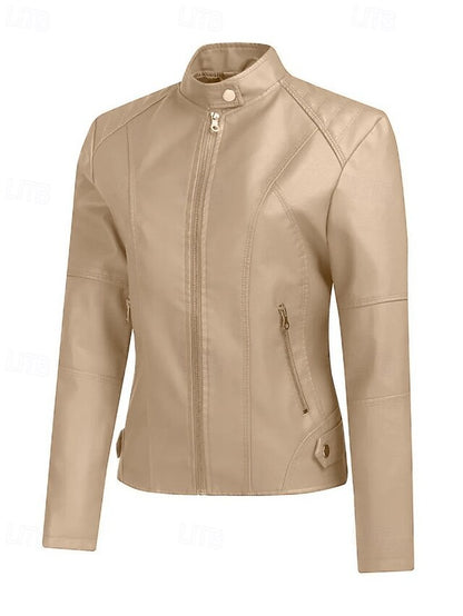 Comfortable Leather Pocket Faux Zipper Women's Jacket