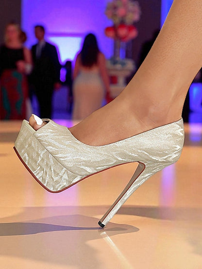 Platform Subtle Peep-Toe Silver with Heels Pattern Women's