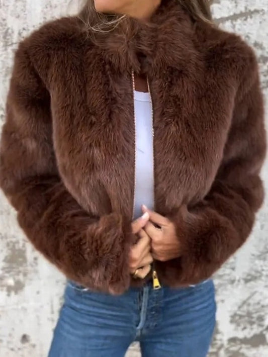 Warm Plain Fur Coat Casual Breathable Zipper Faux Women's