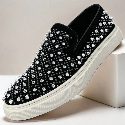 Wholesale SampleMen's Black Slip-On Shoes with Pearl Detailing - Elegant