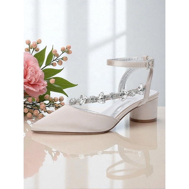 Women's Rhinestone Purple with Satin Pumps Heel Block