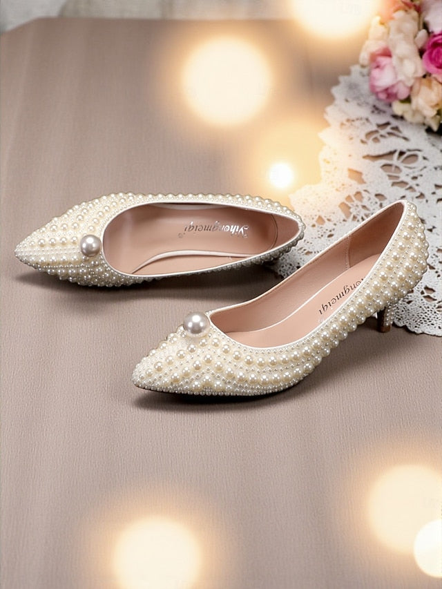Women's Pumps Kitten and Heel Pearl-Embellished Matching