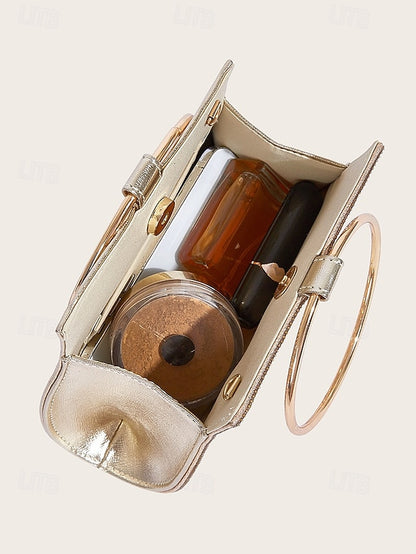– Elegant Ring Crystal with Gold Evening Handle Clutch
