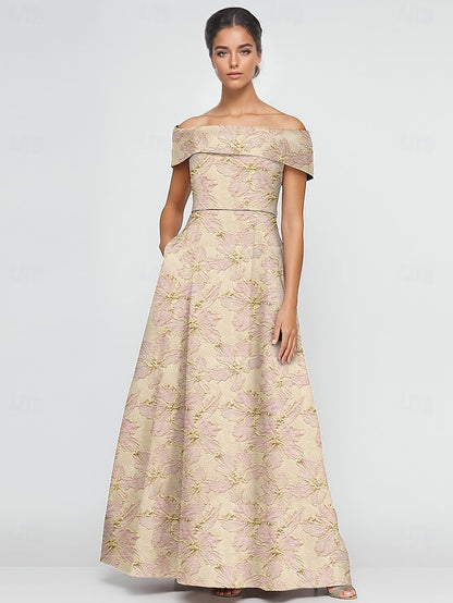 Brocade Elegant Jacquard A-Line Gown Evening Formal Dress