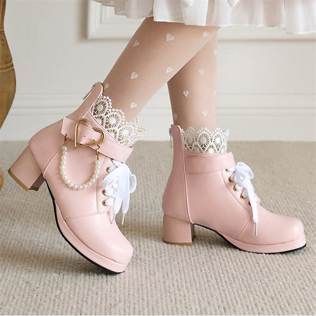 – Bridal Women's Ankle Shoes White Lace-Up Wedding Boots