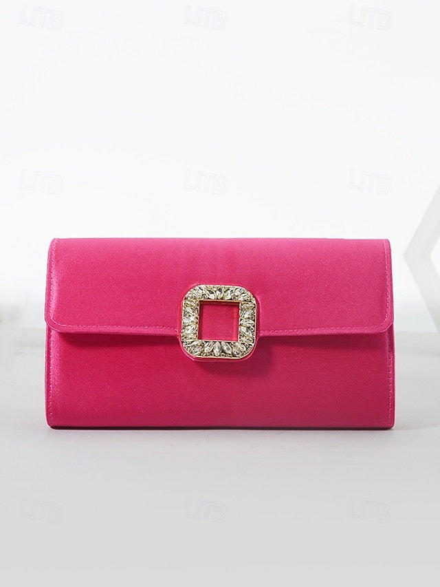 Rhinestone Women's with Elegant White - Clutch Satin Buckle