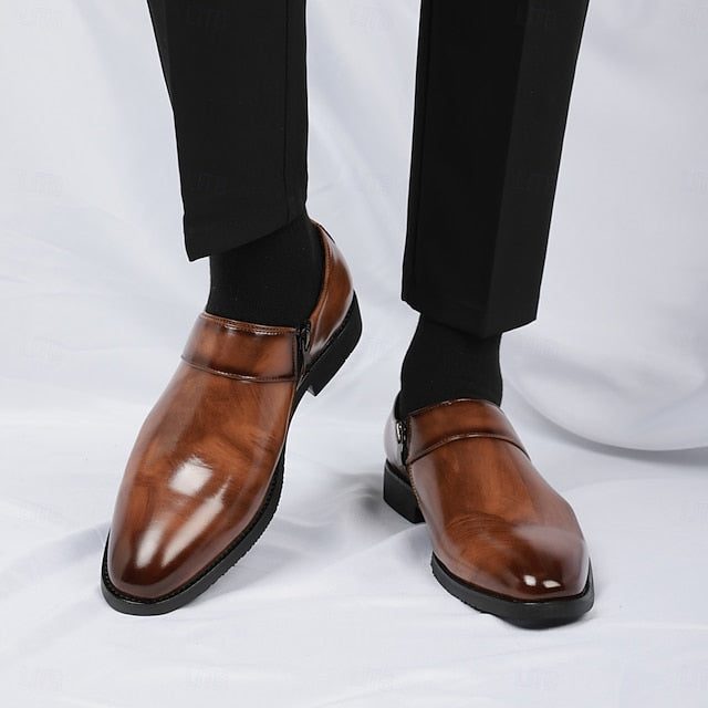Business Shoes Brown Loafers Slip-On Leather Men's