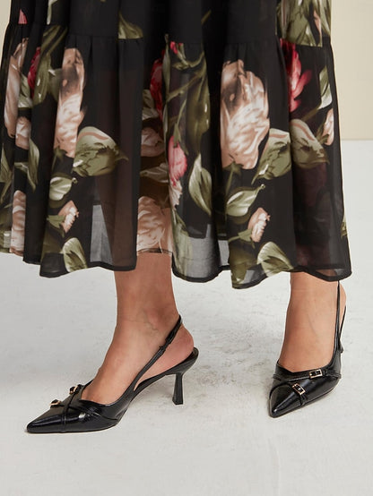 Slingback Women's Elegant Heels Toe Black with Pointed