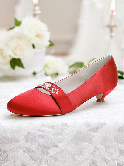 Blue Satin Rhinestone Women's Heels Kitten with