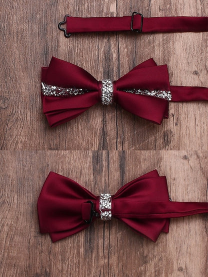 Burgundy Embellishment Crystal Elegant Tie – Satin Bow with