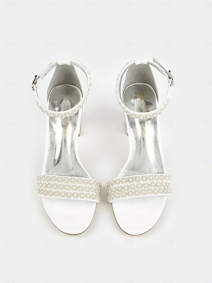 Ankle Strap Pearl-Embellished Heels Ivory Open-Toe for with