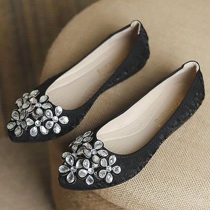 - Wedding Crystal Foldable Floral Flats Embellished Women's