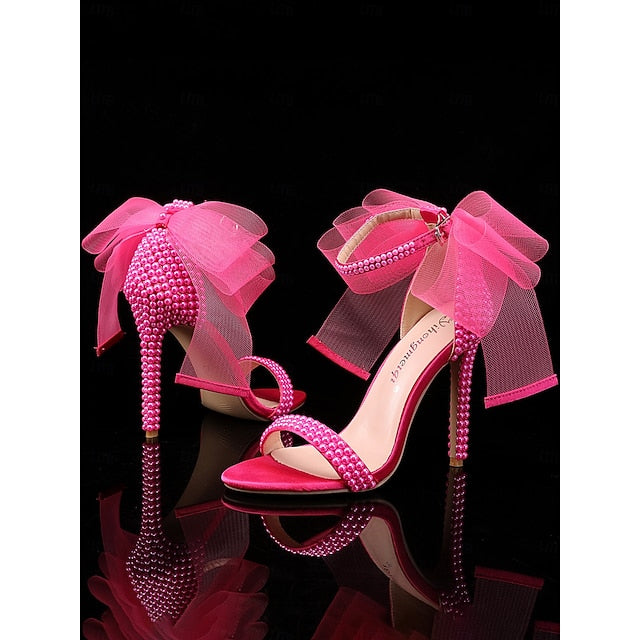 Embellished Heels Bow and Pearl Women's White with Wedding