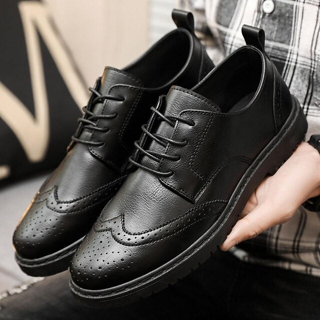 Faux – Classic Brogue Oxford Men's Leather Black Shoes