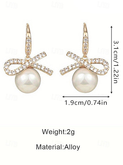 Bow Rhinestone Women's Pearl with and Earrings Christmas