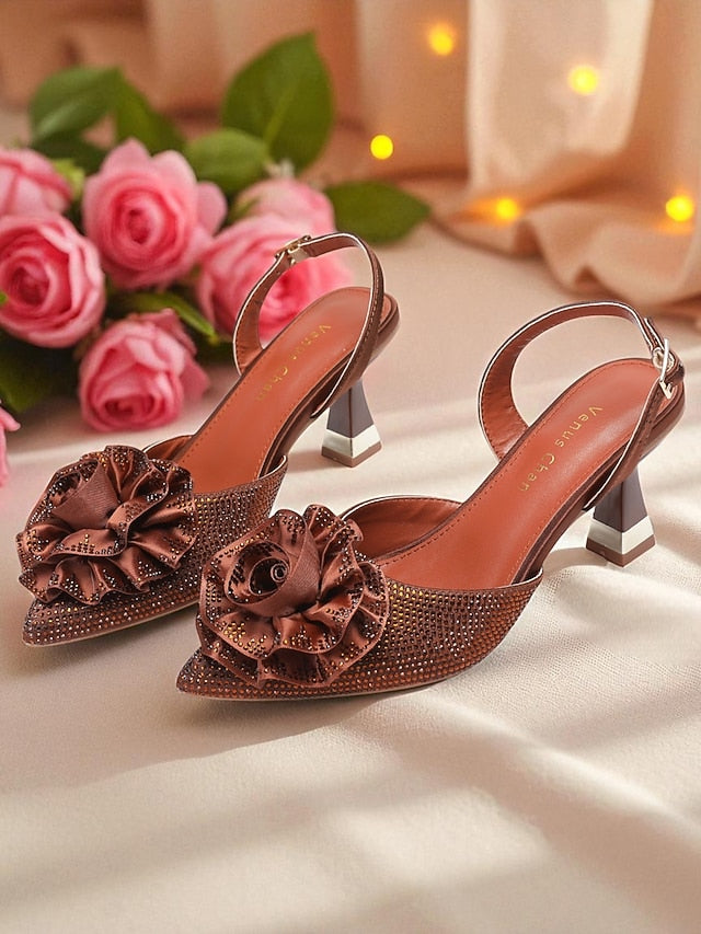 Purple with Slingback Rhinestone Floral Heels Women's