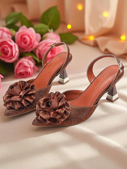 Purple with Slingback Rhinestone Floral Heels Women's