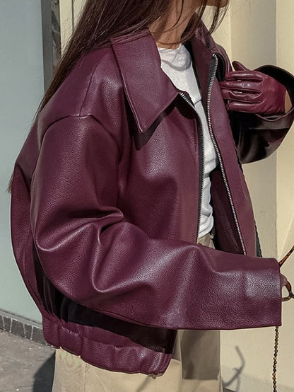 Leather Women's Warm Pocket Faux Zipper Comfortable Jacket