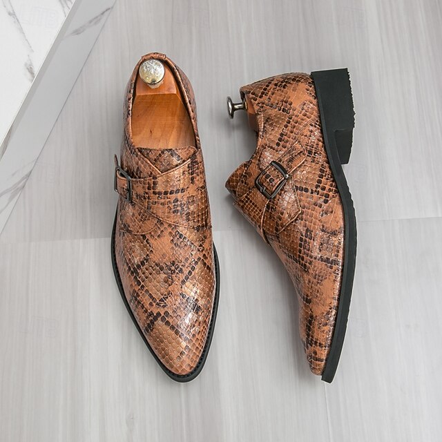Snake Brown Strap Print Formal Classic Shoes Men – Monk for