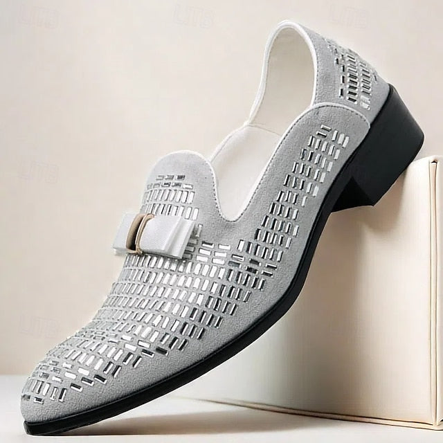 Men's Silver Prom Woven Strap Loafers and Elegant Monk –