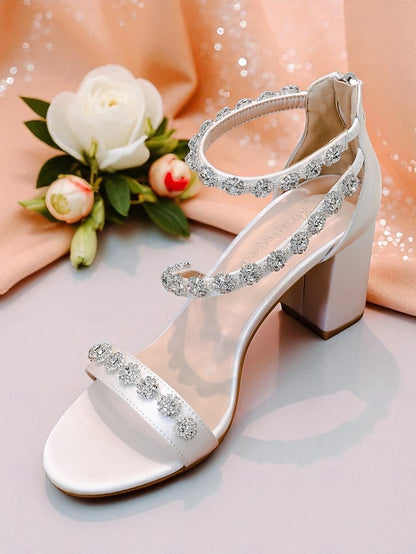 Open - Rhinestone Elegant Heel Women's Sandals White Block
