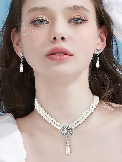 Set Double-Layer Elegant – Necklace Pearl Bridal Jewelry