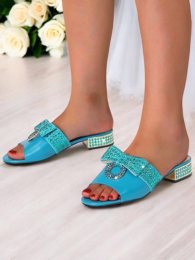 Clutch Matching with Gold Bow – Sandals Rhinestone Flat