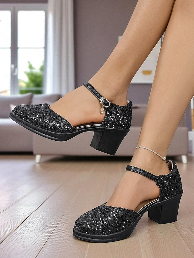 Comfortable Low Lace Jane Chunky Women's Heel - Shoes Mary