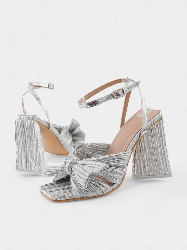 Sandals with Knot Textured Heel Detail and Rose Gold Block