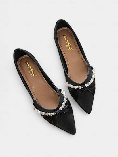 Women's Pointed Flats - Heel Embellished Pearl Low Elegant