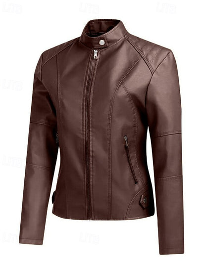 Comfortable Leather Pocket Faux Zipper Women's Jacket