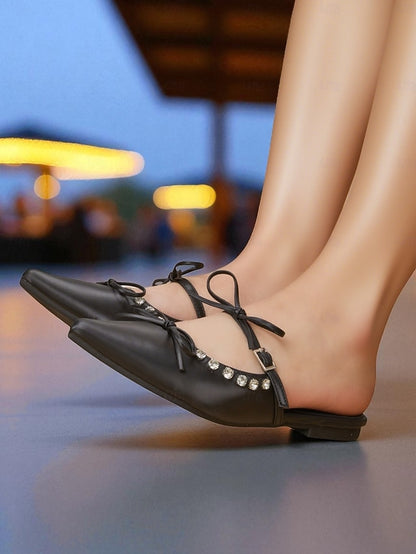 Rhinestone Black Women's Pointed Flats with Toe