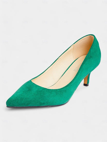 Women's Pumps Kitten Suede with Emerald Green Pointed-Toe