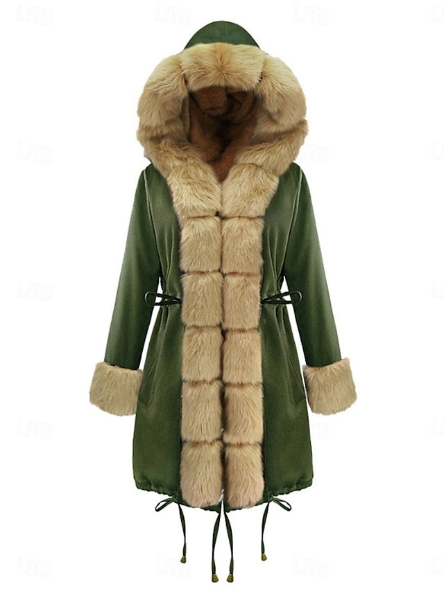 Collar Breathable Women's Pocket Faux Warm Fur Coat