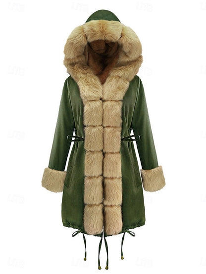 Collar Breathable Women's Pocket Faux Warm Fur Coat