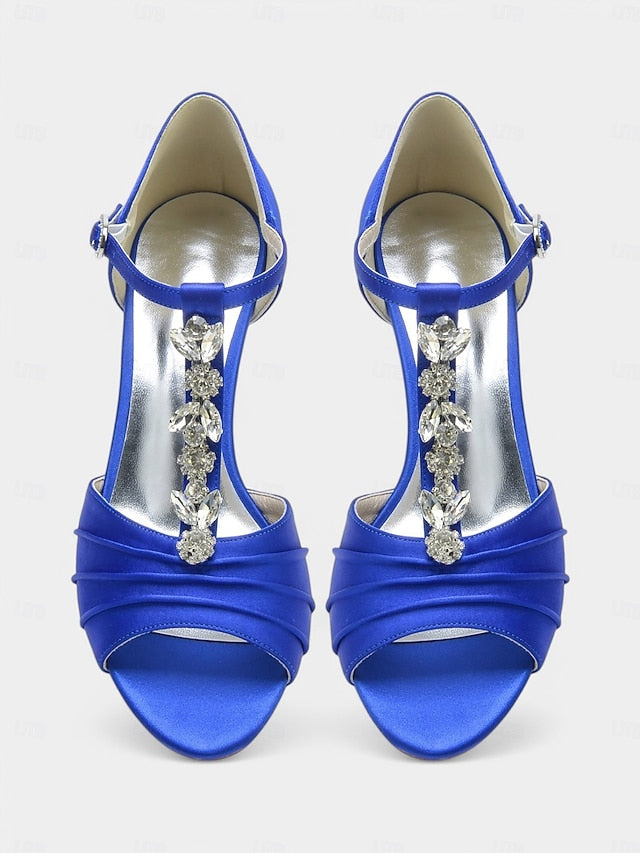 Crystal Detail Heels – Open-Toe Satin White with Bridal