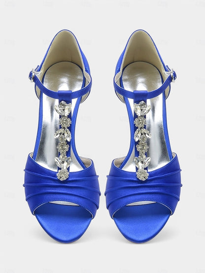 Crystal Detail Heels – Open-Toe Satin White with Bridal