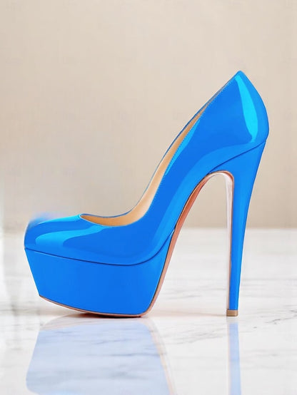 Platform Patent Pointed-Toe and with Heels Black Women's