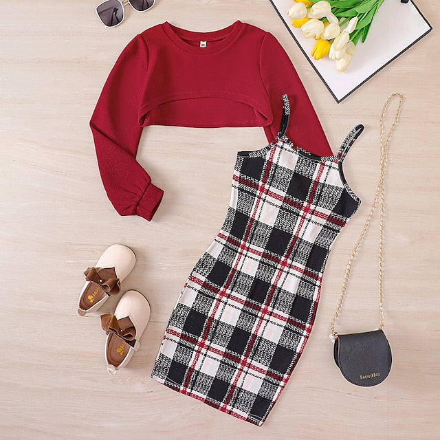 Pieces Kids 2 Set Girls' Dress Block Color Long Suits