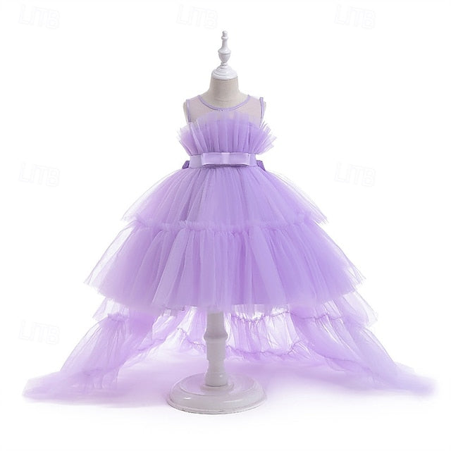 Sleeveless Party Solid Girls' Performance Dress Color Kids