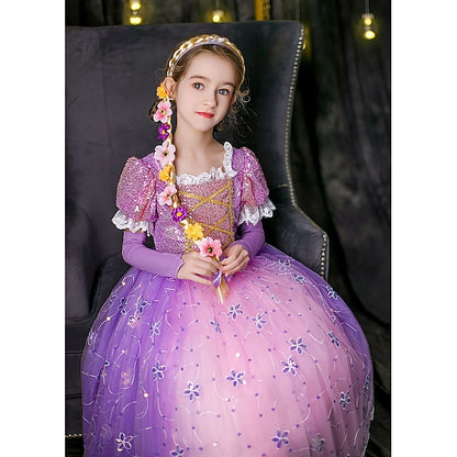 Flower Cosplay Princess Rapunzel Dress Girl Cloak