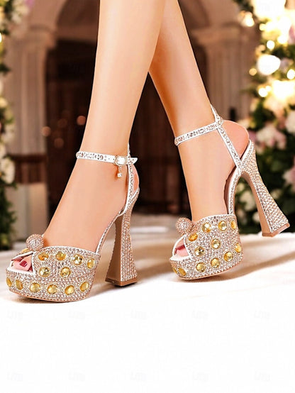 with Sandals Platform Crystal-Embellished Women's Glamorous